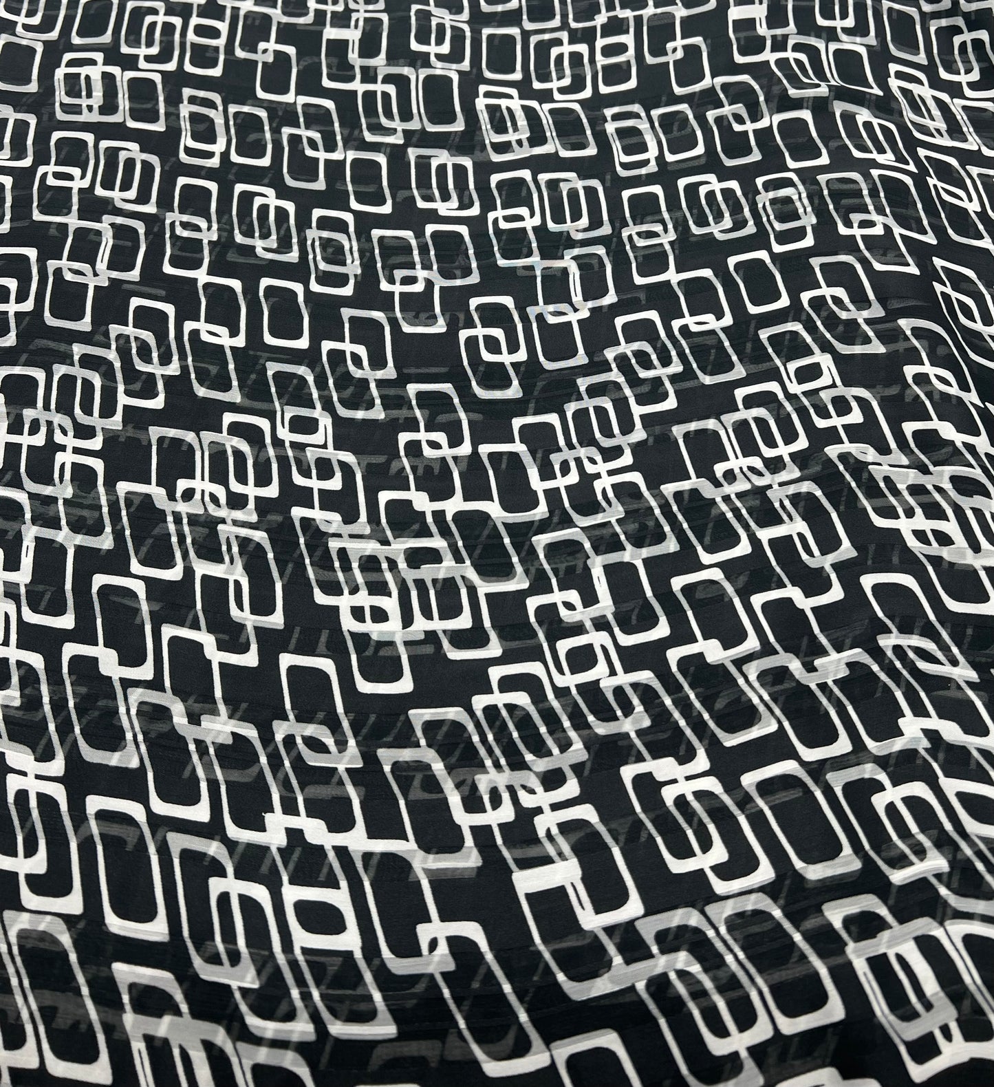 Black White Rectangles Printed Chiffon Dress Fabric