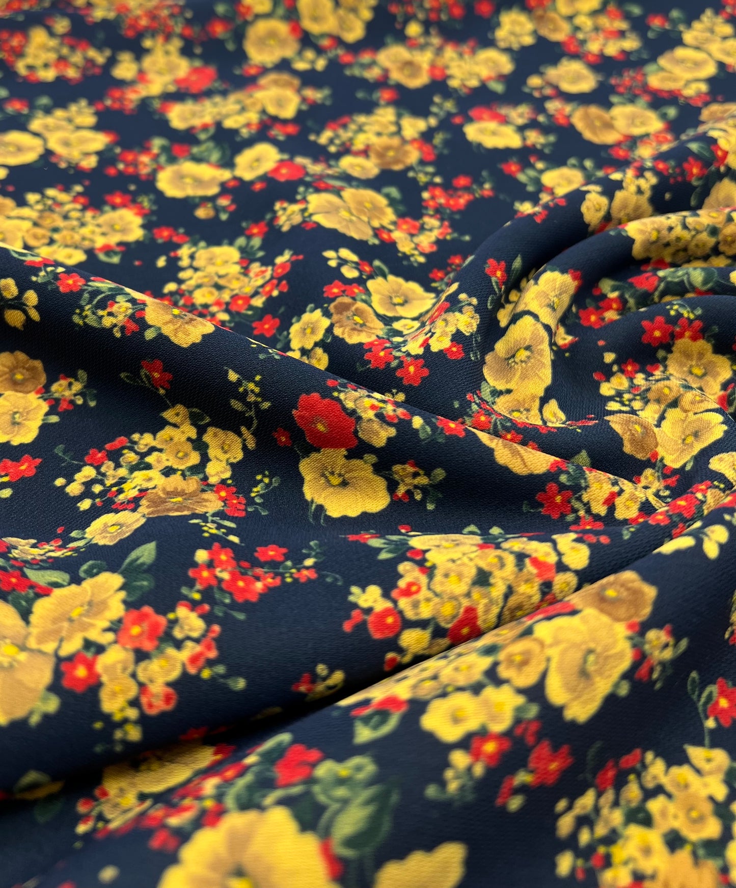 Yellow Ditsy Floral Lightweight Crepe Fabric 155GSM Non Stretch