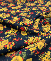 Yellow Ditsy Floral Lightweight Crepe Fabric 155GSM Non Stretch