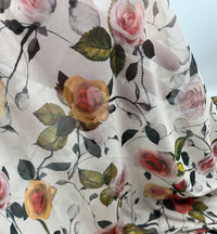 Beige Floral Mesh Fabric Stretch