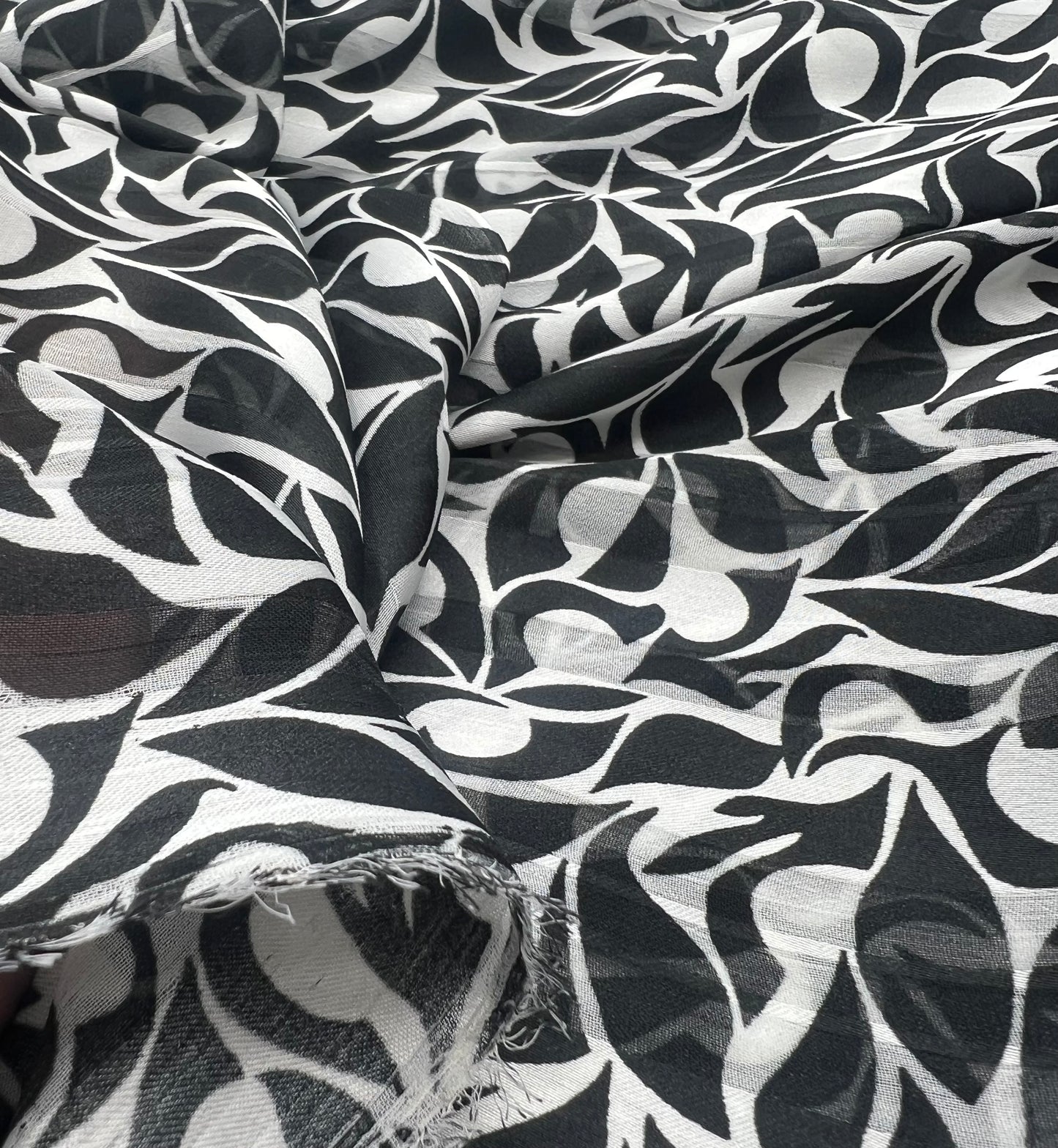 Black Silver Floral Stripe Printed Chiffon Dress Fabric
