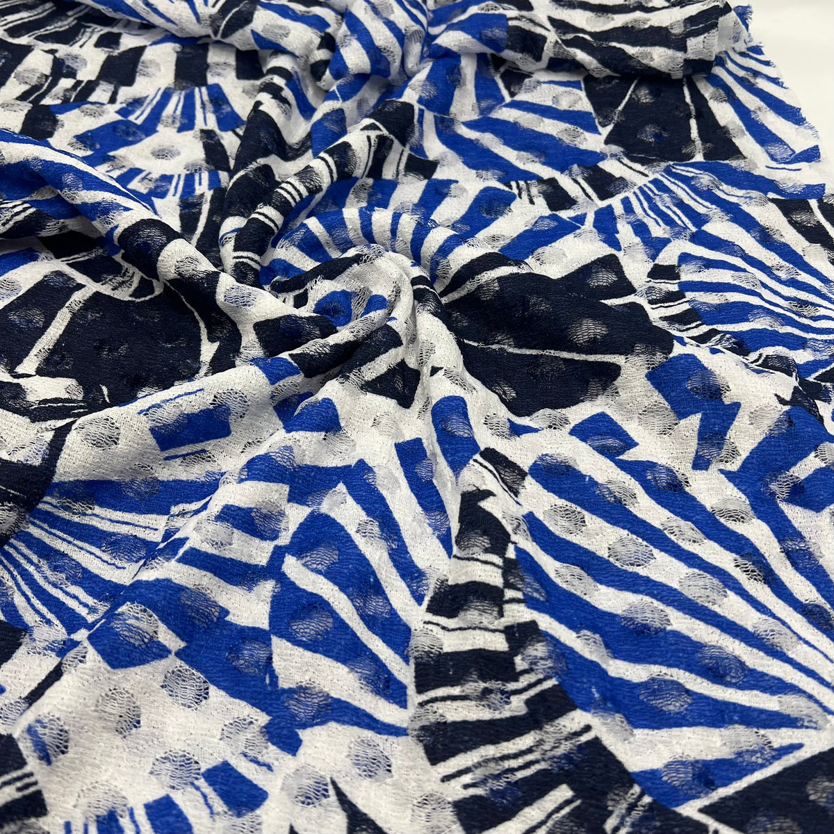 Blue Navy Abstract Lace Fabric Stretch