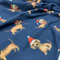 Santa Dogs French Terry Loopback Cotton Jersey Lycra 4 Way Stretch