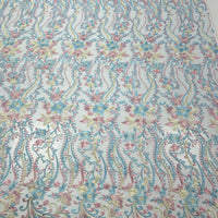 Blue Baby Pink Beige Floral Embroidered Tulle Lace Fabric