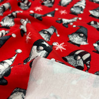Festive Gnomes French Terry Loopback Cotton Jersey Lycra 4 Way Stretch