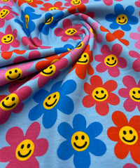 Happy Blooms Print Cotton Stretch Jersey 200 GSM 95/5 Lycra 4 Way Stretch