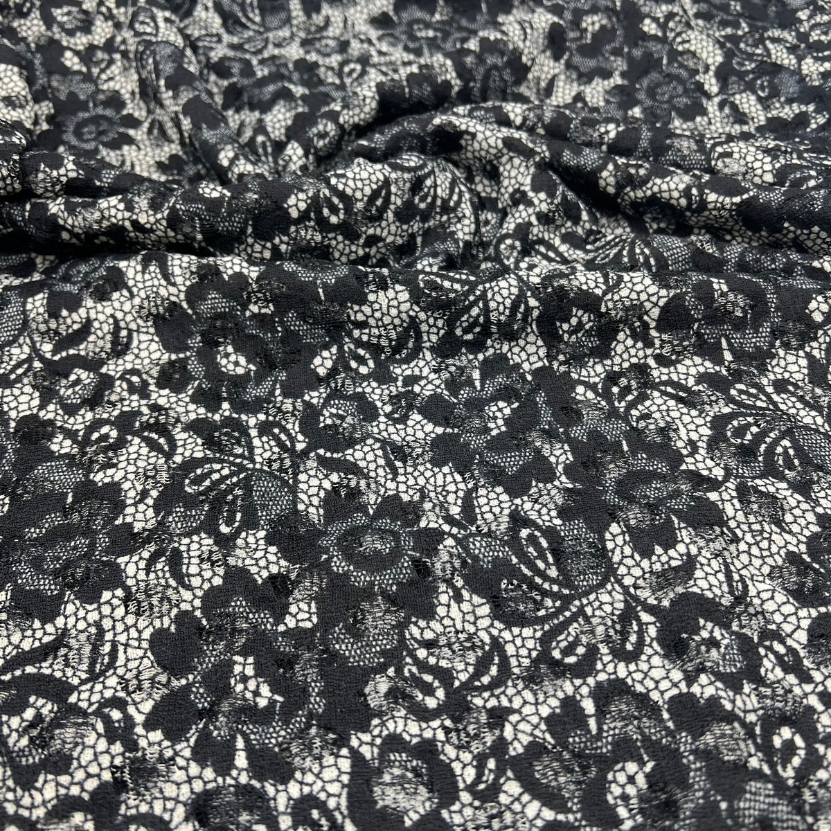 Black Beige Floral Lace Fabric Stretch