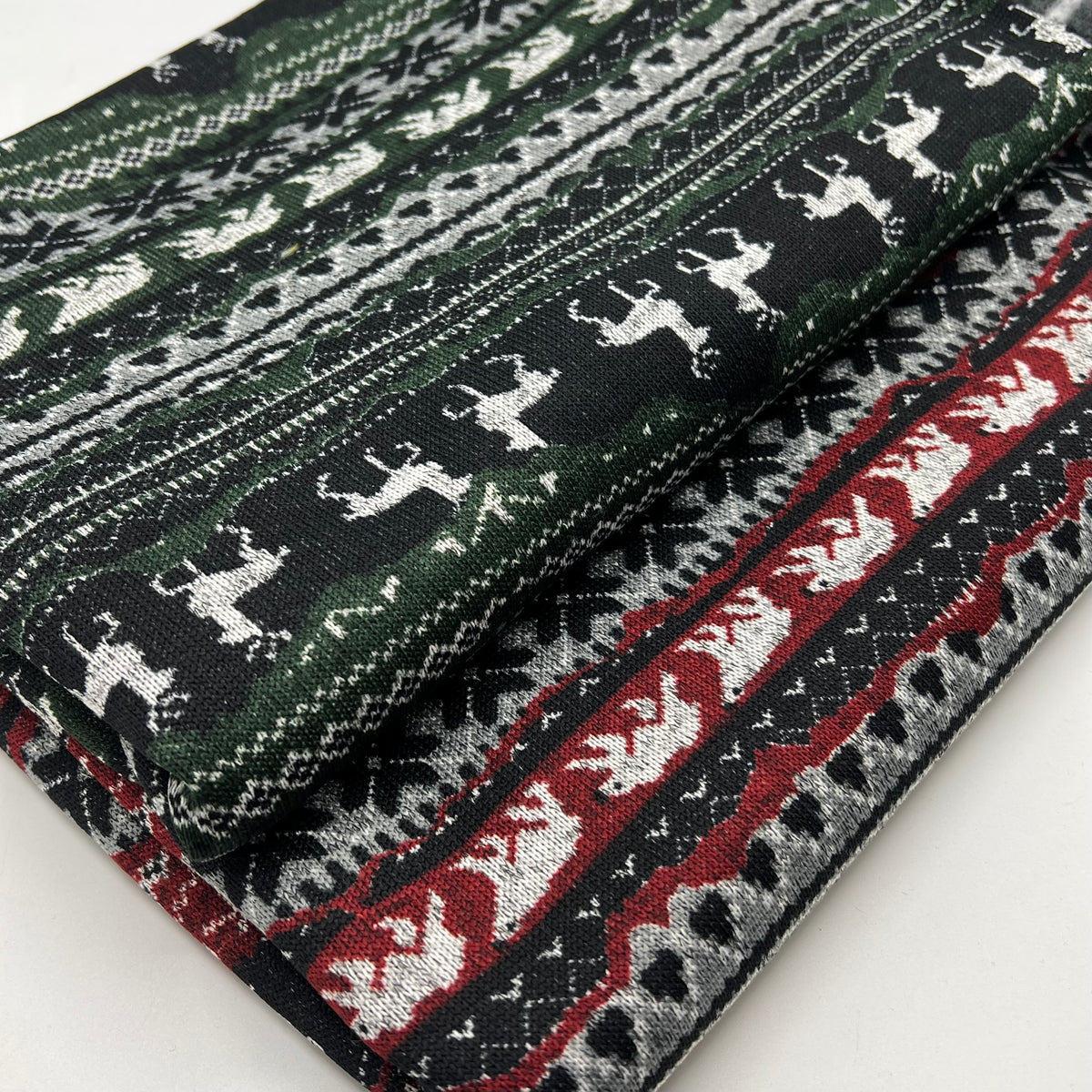 Green Fairisle Christmas Melange Brushed Back Knit Stretch Fabric