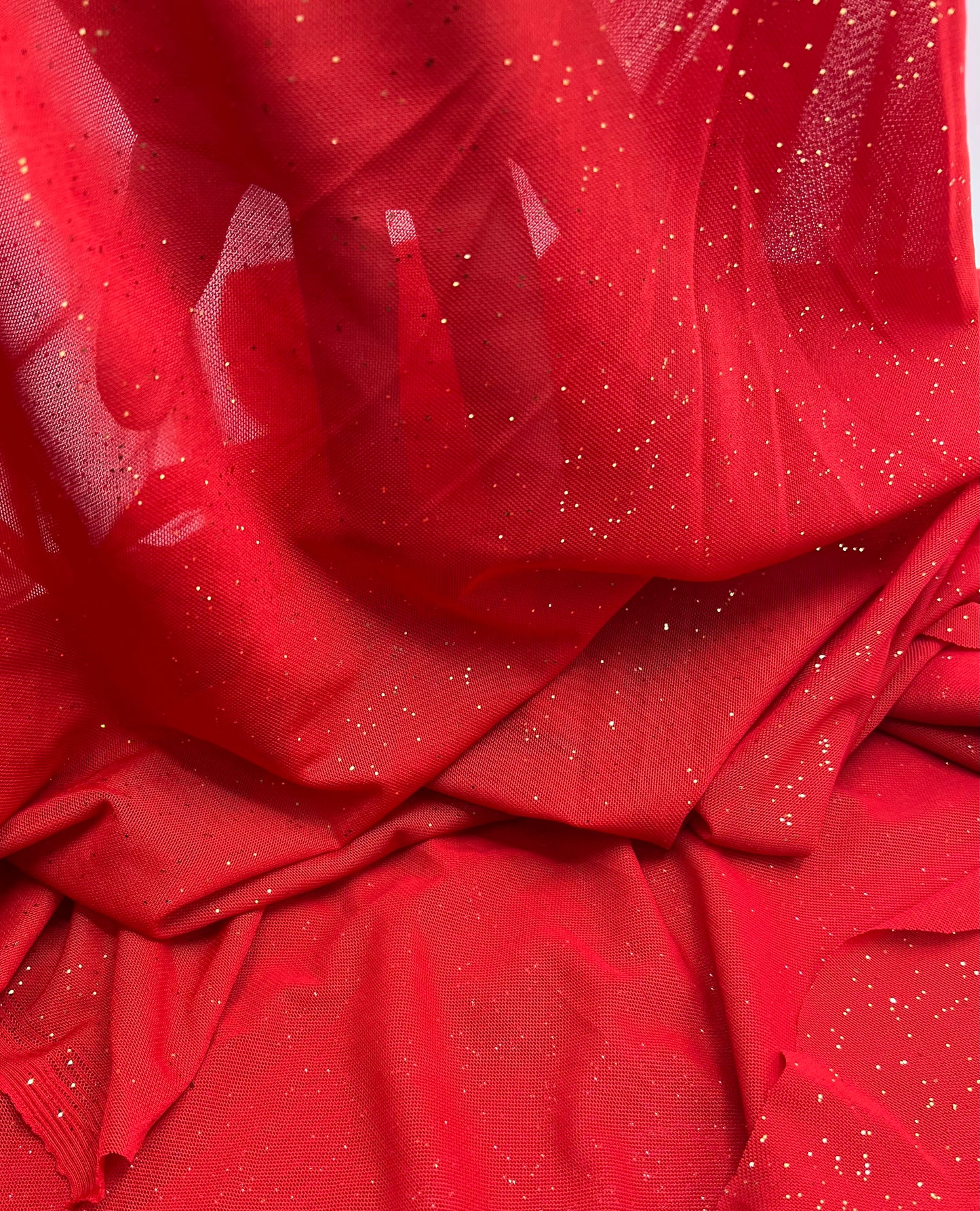 Red Gold Glitter Sparkle Mesh Fabric Stretch
