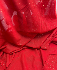 Red Gold Glitter Sparkle Mesh Fabric Stretch