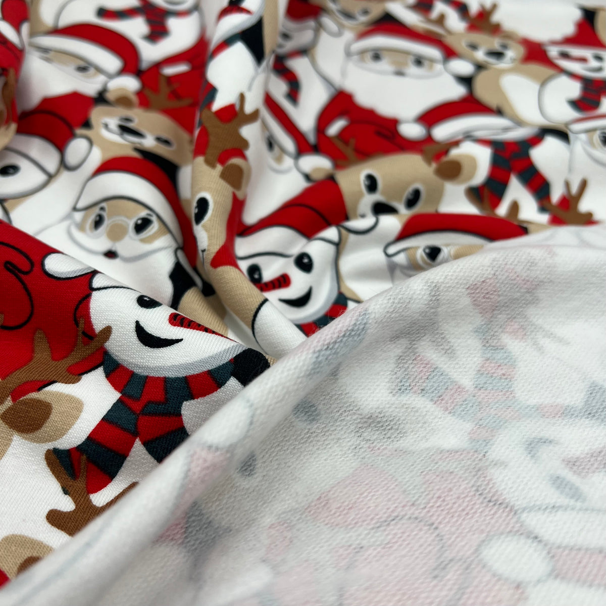 Santa Snow French Terry Loopback Cotton Jersey Lycra 4 Way Stretch