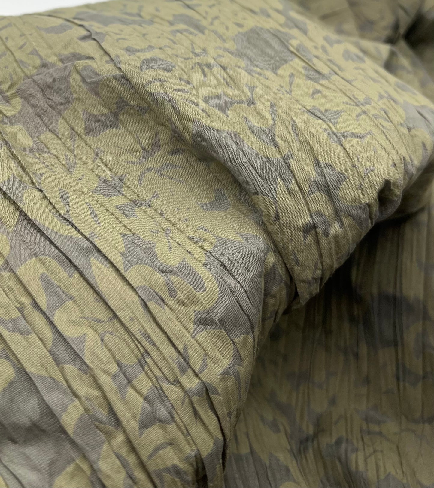Khaki Floral Crinkled Lightweight Non Stretch Woven Fabric