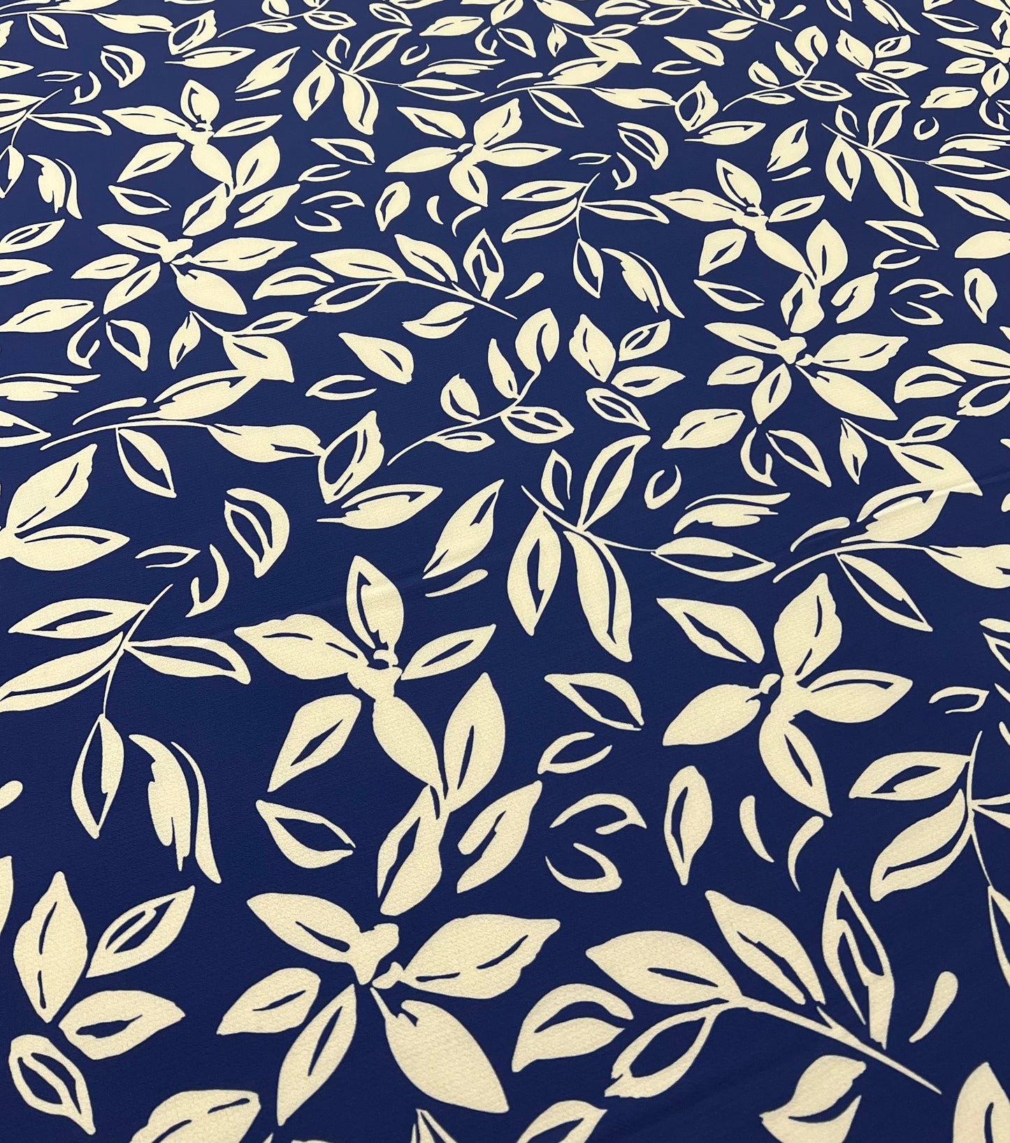 Blue Leaf Print Lightweight Bubble Crepe Fabric