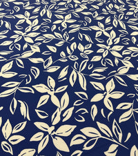 Blue Leaf Print Lightweight Bubble Crepe Fabric