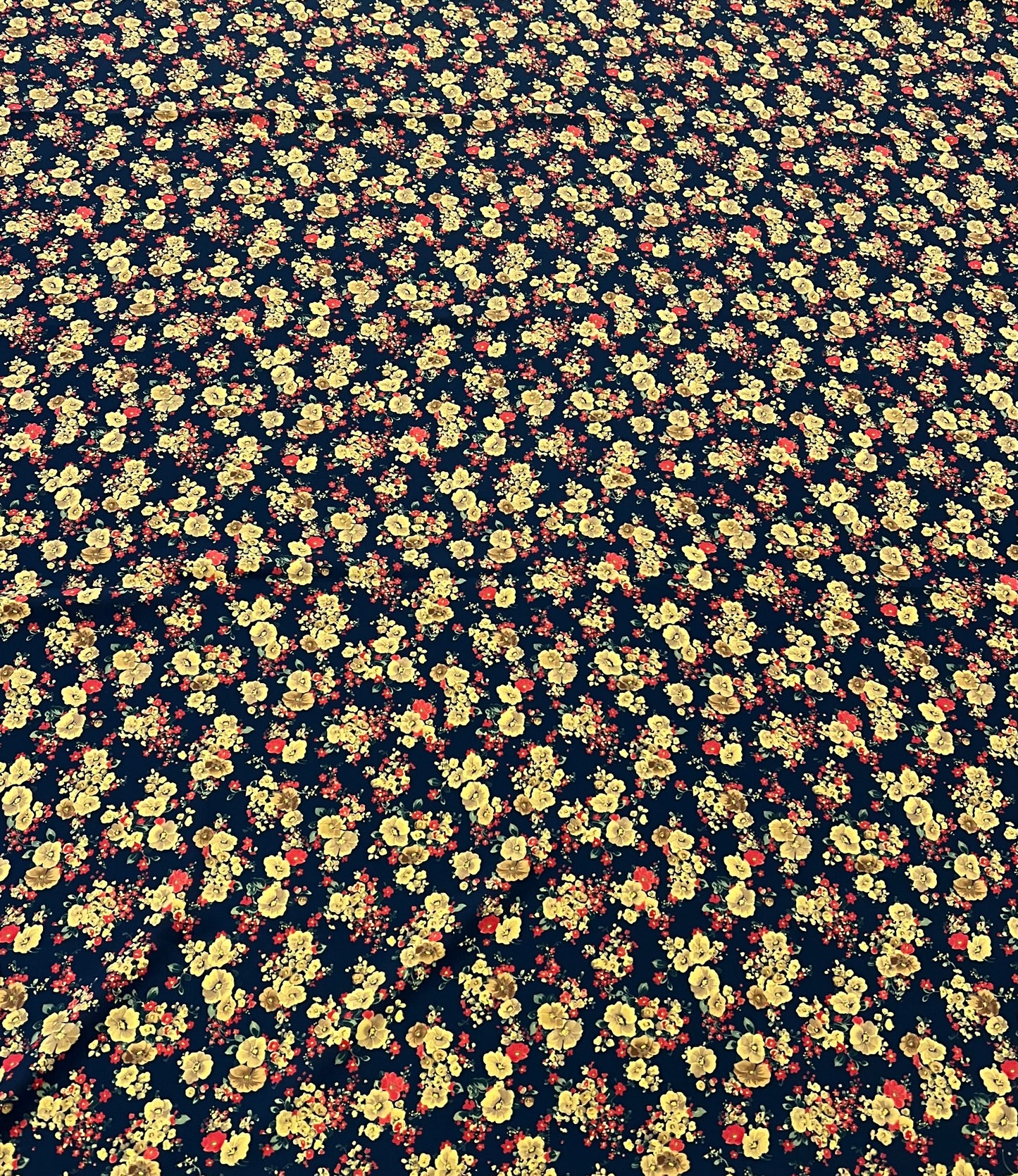 Yellow Ditsy Floral Lightweight Crepe Fabric 155GSM Non Stretch
