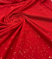 Red Gold Glitter Sparkle Mesh Fabric Stretch