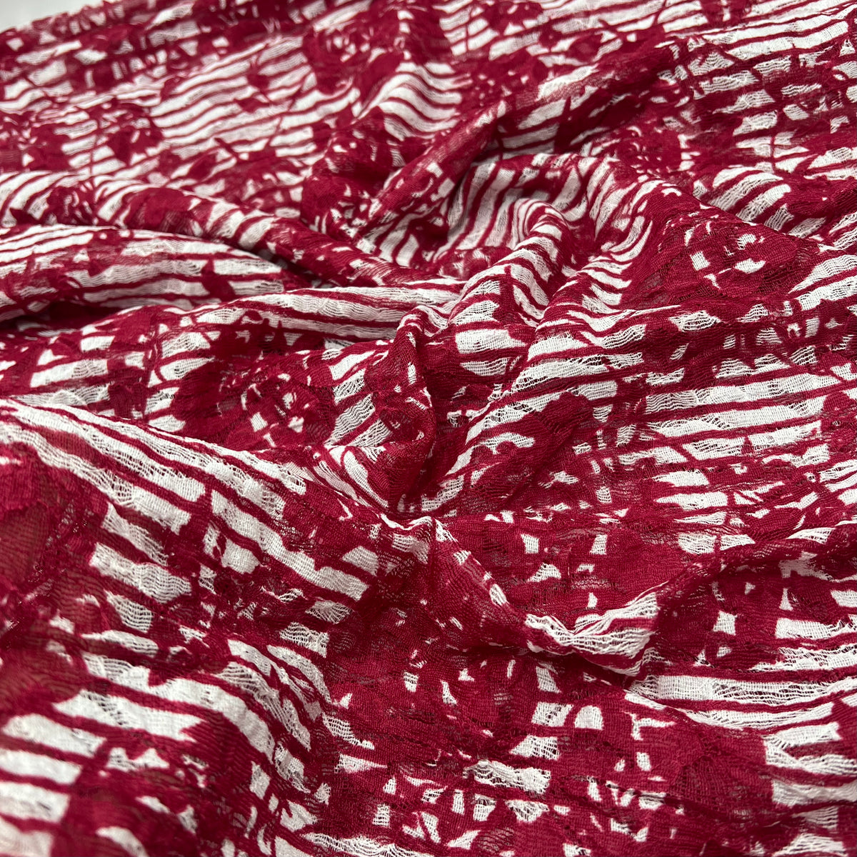 Dark Red Cream Floral Lace Fabric Stretch