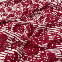 Dark Red Cream Floral Lace Fabric Stretch