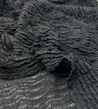 Black Ruffle Crochet Frill Knitted Stretch Fabric 300GSM