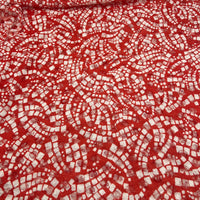 Red & White Abstract Mosaic Lace Fabric Stretch