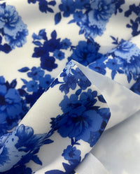 White Blue Floral Scuba Foam 3D Mono Jersey Fabric 2 Way Stretch
