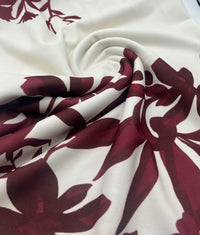 Burgundy Floral Printed Scuba Crepe Jersey Fabric 4 Way Stretch