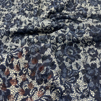 Navy Beige Floral Lace Fabric Stretch
