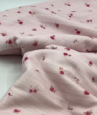 Soft Pink Floral Ditsy Print 8x4 Wide Rib Stretch Fabric
