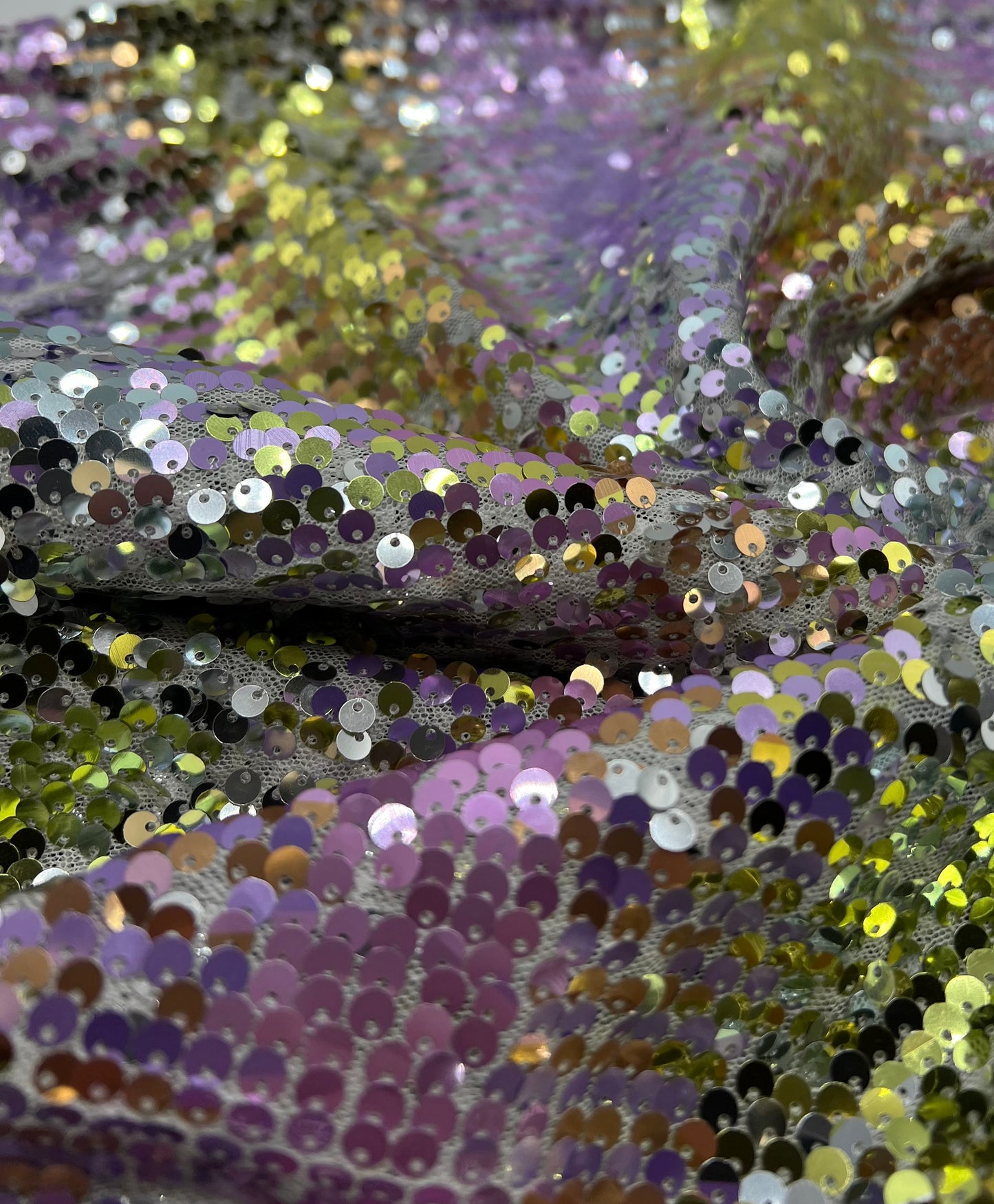 Lilac Gold Sequin Detail Textured Mesh Stretch Fabric