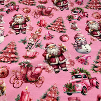 Pink Christmas French Terry Loopback Cotton Jersey Lycra 4 Way Stretch