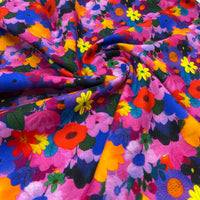 Bright Flowers Floral Print Cotton Needlecord Non Stretch Fabric