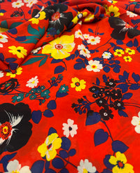 Red Floral Printed Chiffon Dress Fabric