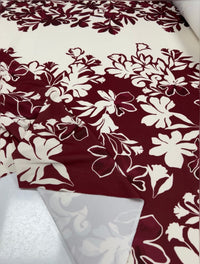 Burgundy Floral Printed Scuba Crepe Jersey Fabric 4 Way Stretch