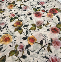 Beige Floral Mesh Fabric Stretch