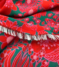 Red Green Floral Lightweight Crepe Fabric 110GSM Non Stretch