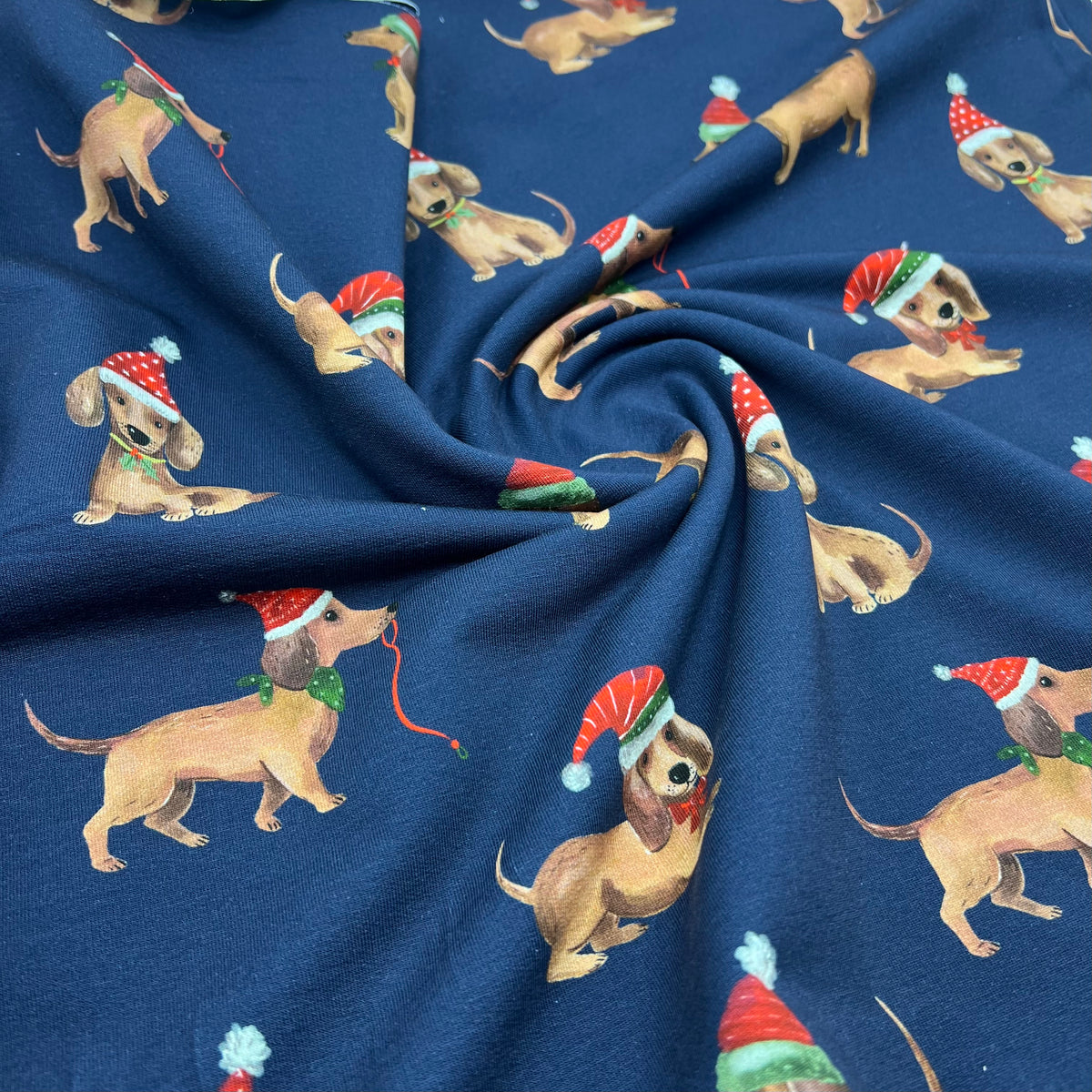 Santa Dogs French Terry Loopback Cotton Jersey Lycra 4 Way Stretch