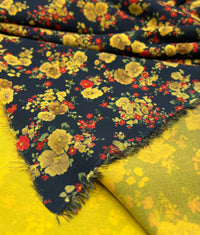 Yellow Ditsy Floral Lightweight Crepe Fabric 155GSM Non Stretch