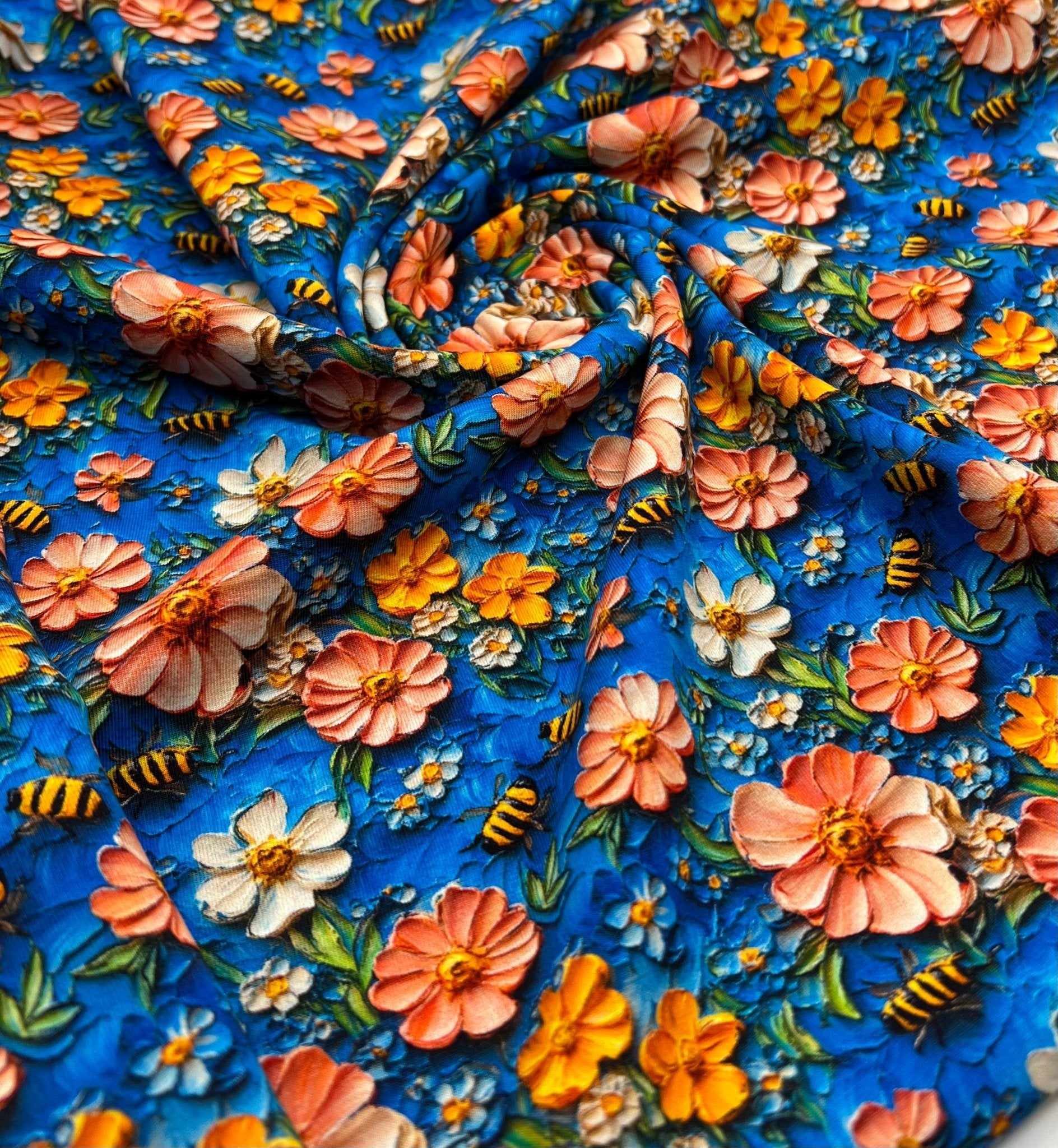 3D Bumblebees Print Cotton Stretch Jersey 200 GSM 95/5 Lycra 4 Way Stretch - T9 Fabrics