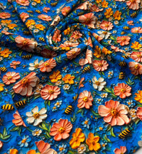 3D Bumblebees Print Cotton Stretch Jersey 200 GSM 95/5 Lycra 4 Way Stretch - T9 Fabrics