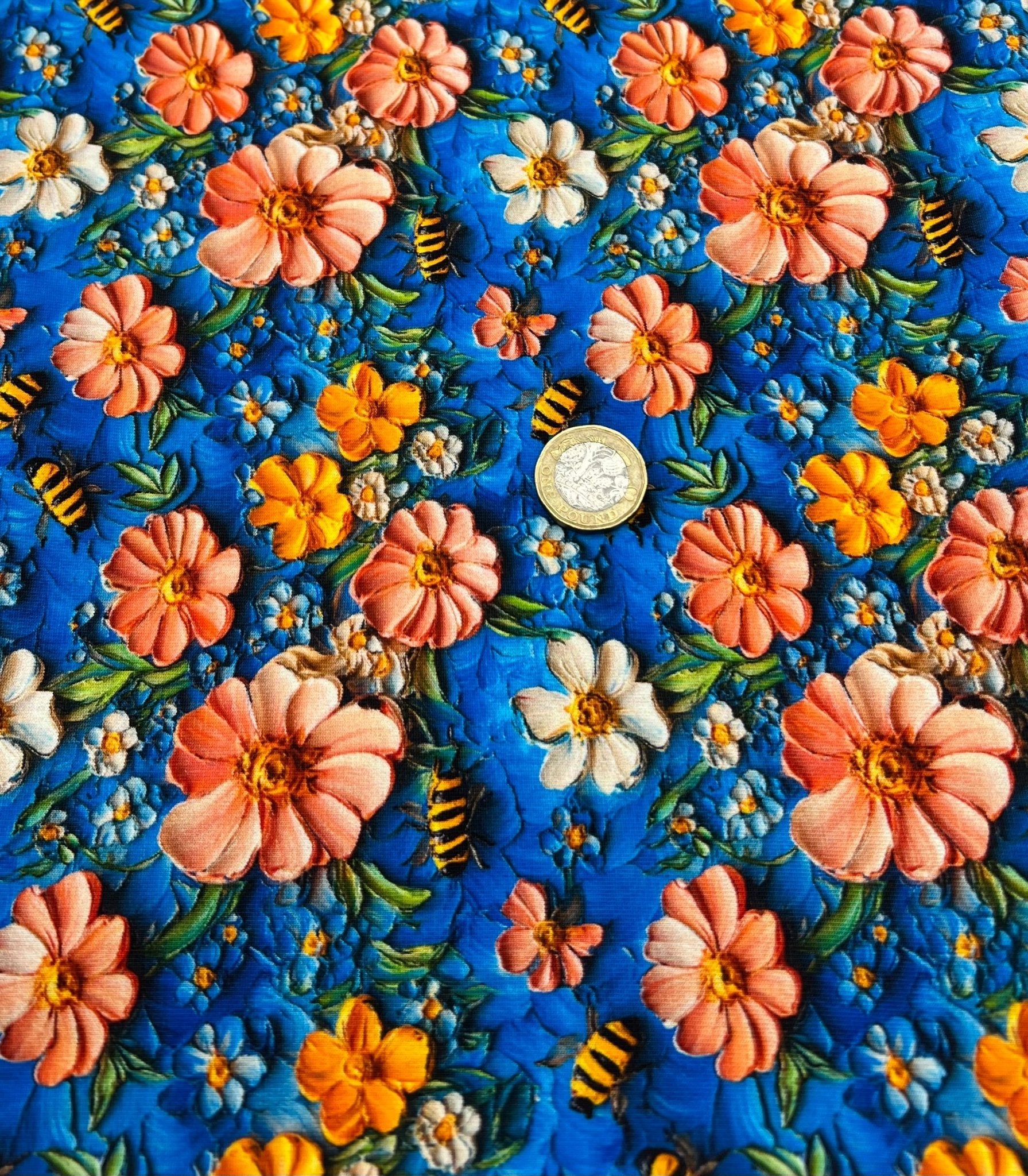 3D Bumblebees Print Cotton Stretch Jersey 200 GSM 95/5 Lycra 4 Way Stretch - T9 Fabrics