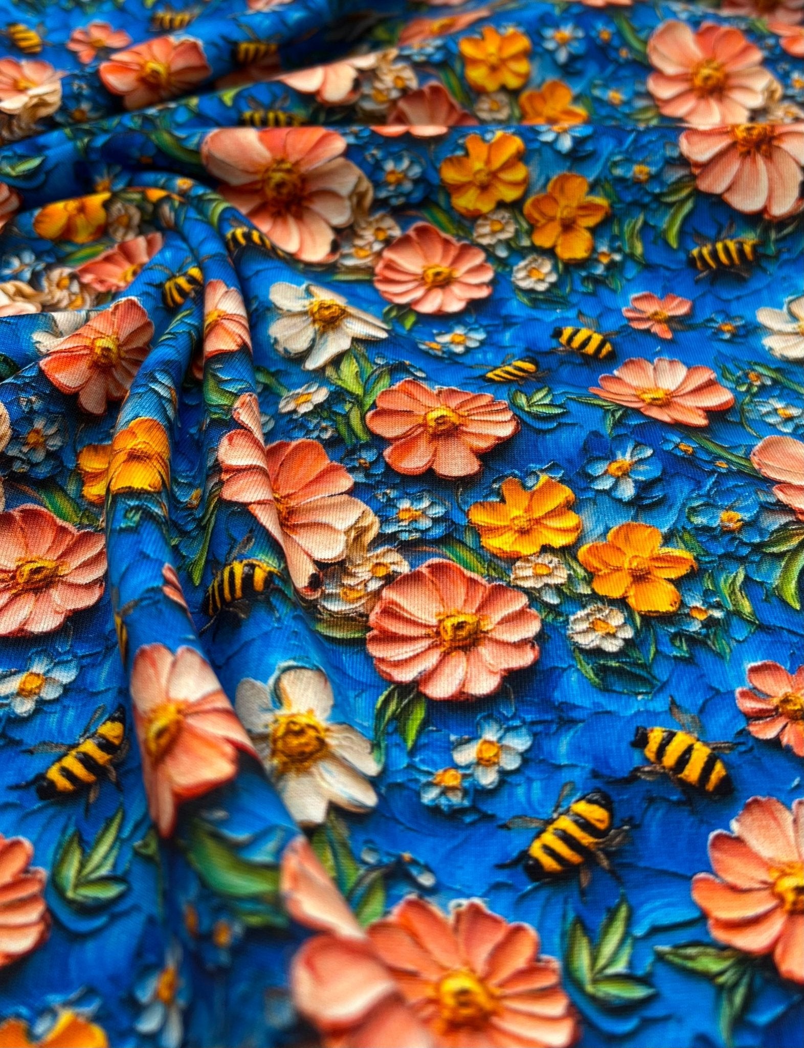 3D Bumblebees Print Cotton Stretch Jersey 200 GSM 95/5 Lycra 4 Way Stretch - T9 Fabrics