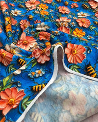 3D Bumblebees Print Cotton Stretch Jersey 200 GSM 95/5 Lycra 4 Way Stretch - T9 Fabrics
