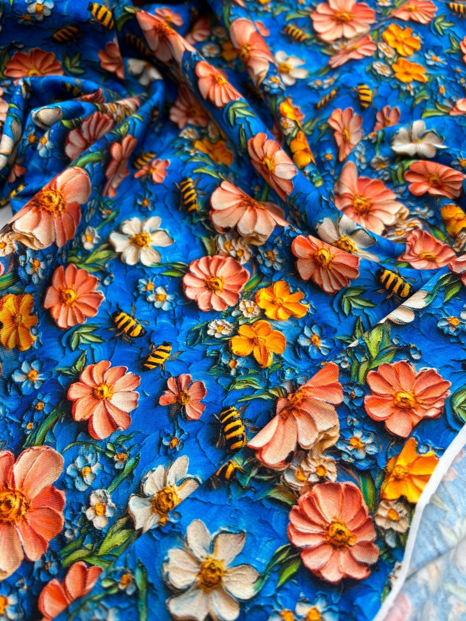 3D Bumblebees Print Cotton Stretch Jersey 200 GSM 95/5 Lycra 4 Way Stretch - T9 Fabrics