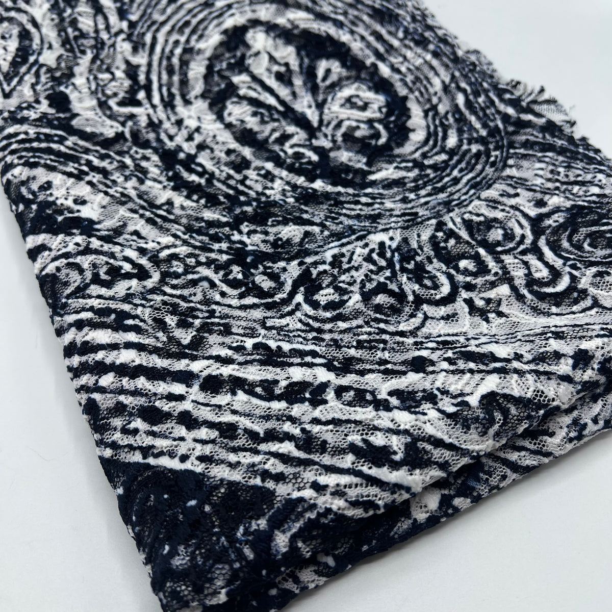Navy Cream Vintage Paisley Lace Fabric Stretch