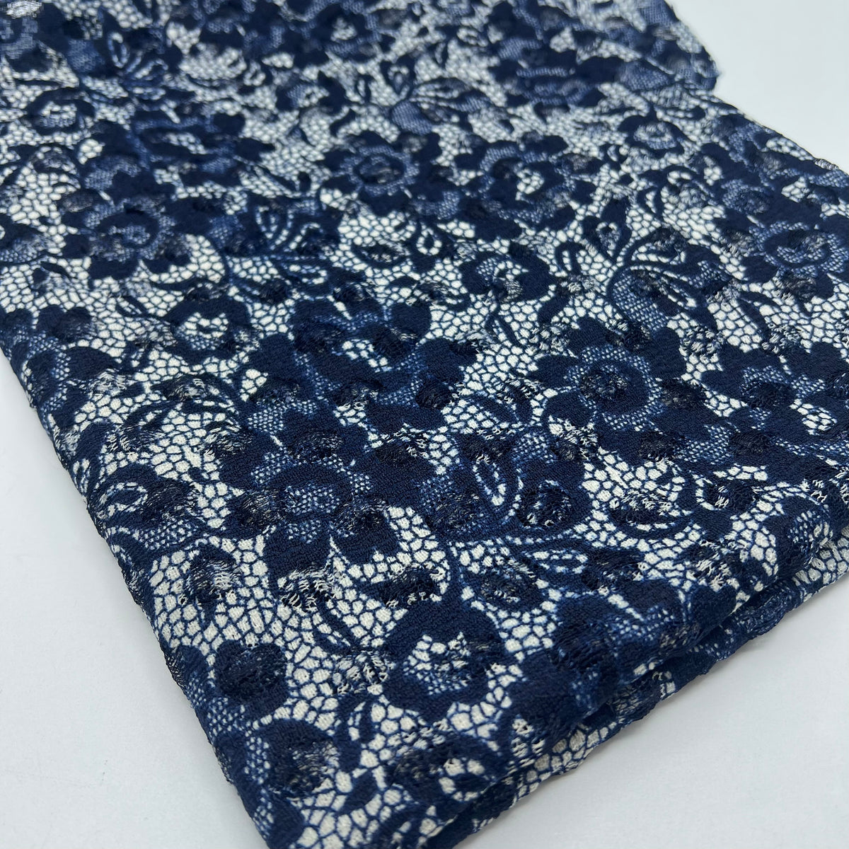 Navy Beige Floral Lace Fabric Stretch