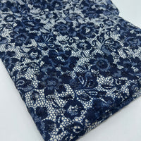 Navy Beige Floral Lace Fabric Stretch