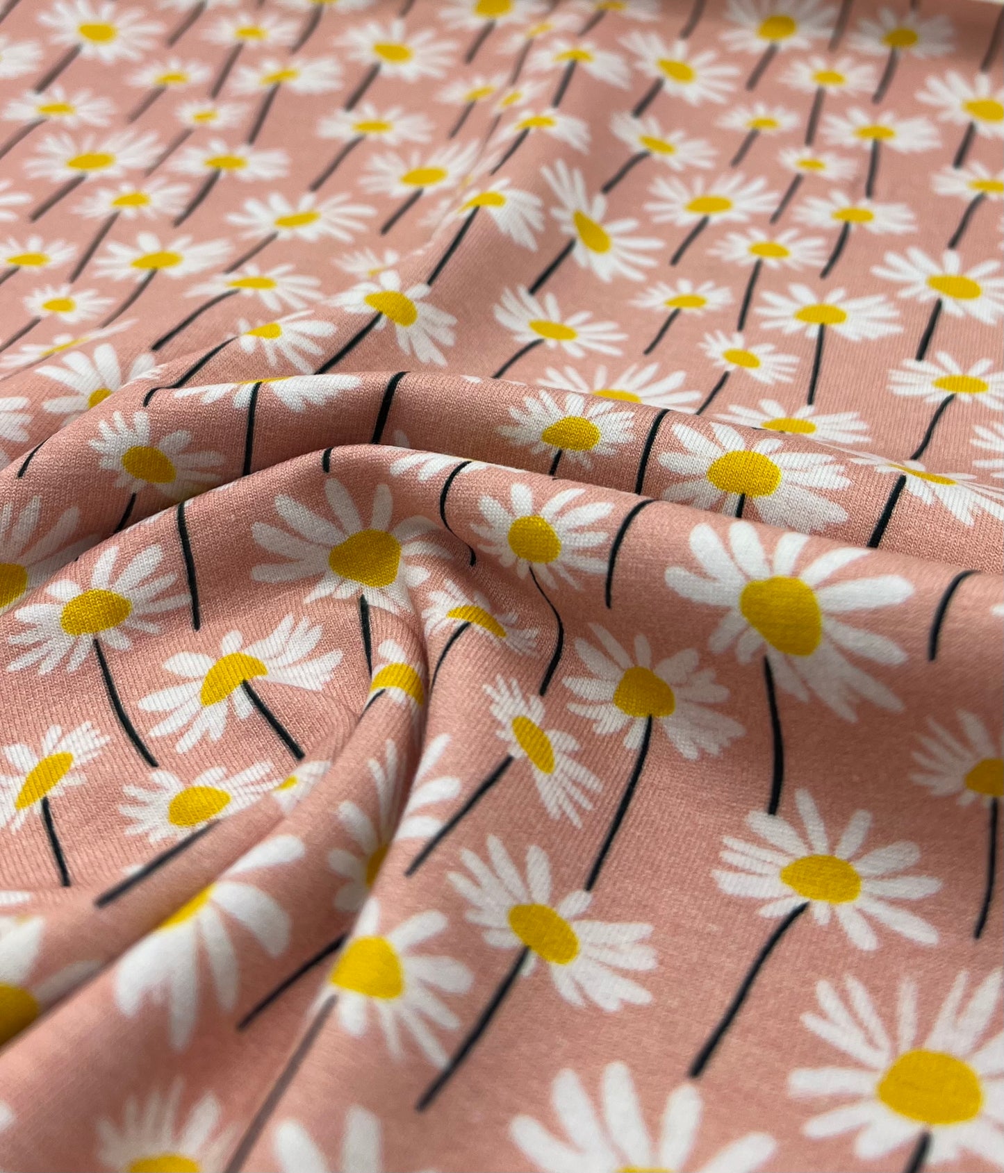 Daises Print Cotton Stretch Jersey 200 GSM 95/5 Lycra 4 Way Stretch