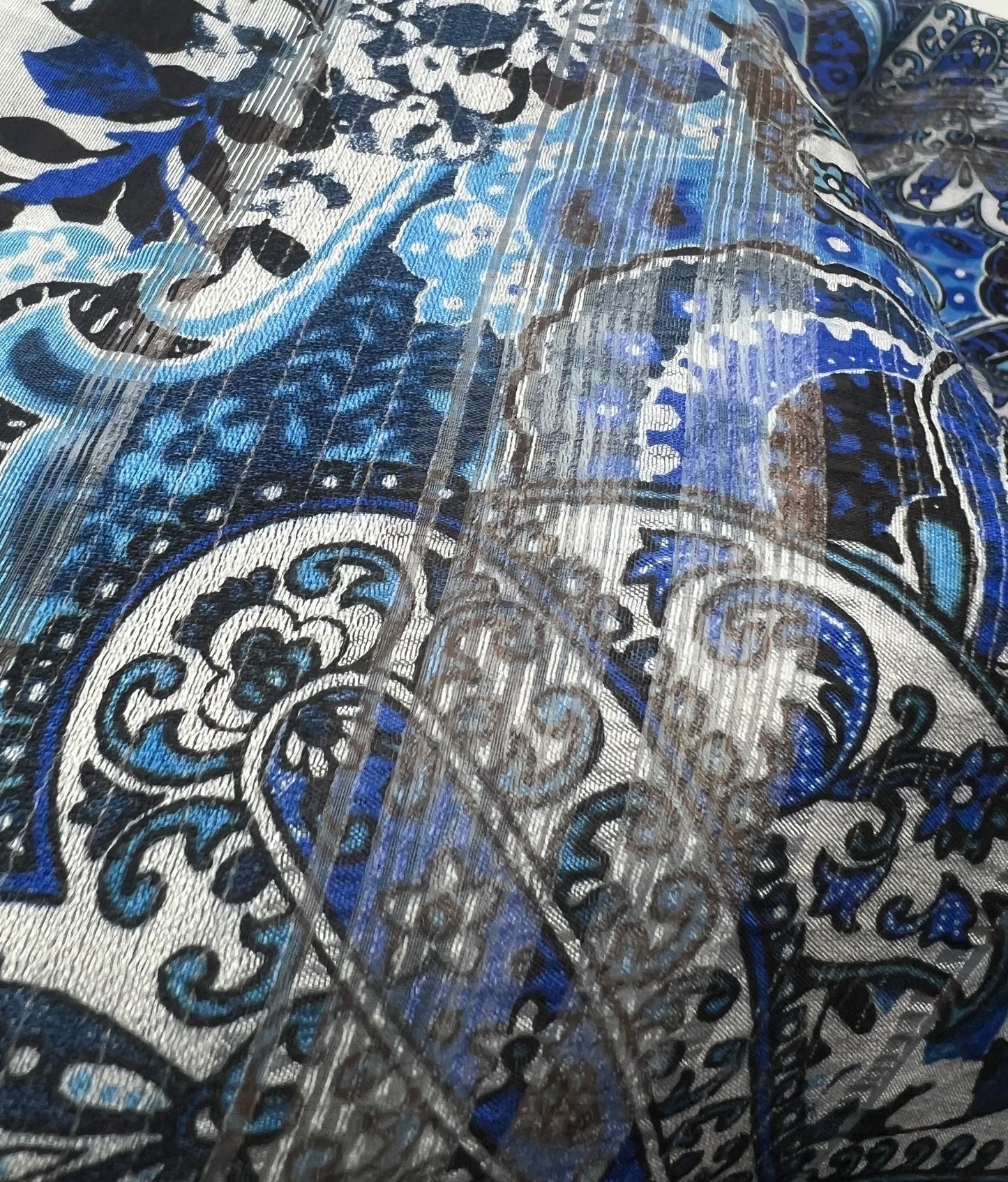 Blue Black Floral Lightweight Fabric 80GSM Non Stretch