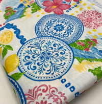 Mediterranean Amalfi Coast Print Spun Poly Stretch Fabric