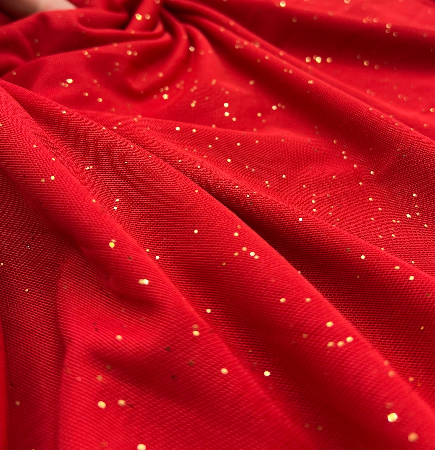 Red Gold Glitter Sparkle Mesh Fabric Stretch